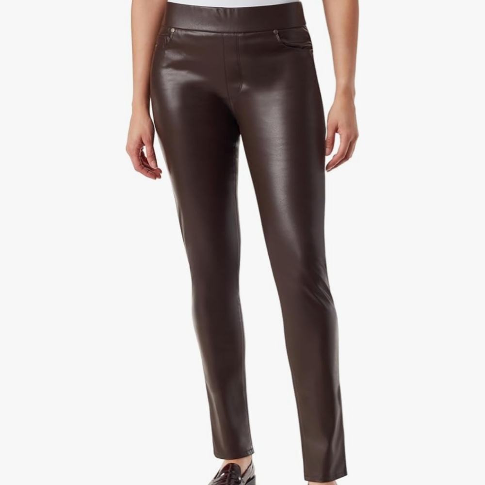 Gloria Vanderbilt Women's Avery Slim Pull on Pant Stand Brown Faux Leather Pants